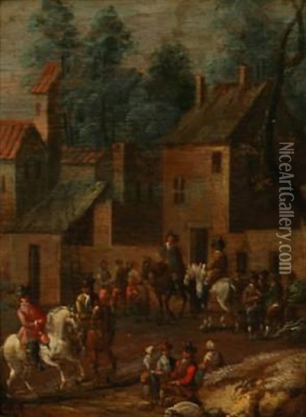 People Gathering In A Town Oil Painting - Gottfried Hendrik Rode