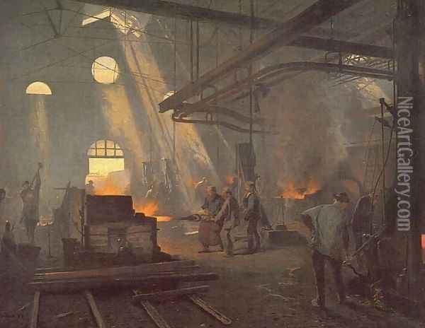 A Forge Oil Painting - Fernand-Anne Piestre Cormon