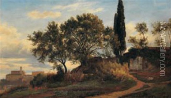 Krajina S Cyprisem Oil Painting - Alois Kirnig