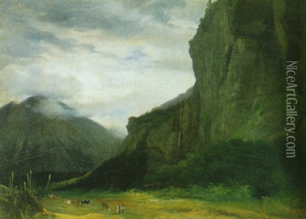 Paesaggio Montano Con Mucche Al Pascolo Oil Painting - Johann Jakob Frey