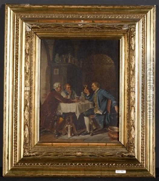 Drei Manner Beim Weingenuss Oil Painting - Franz Voelkl