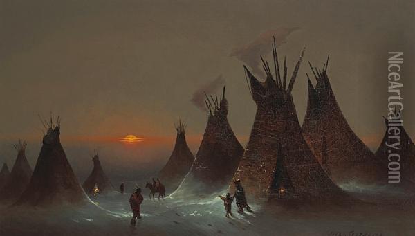 Sioux Camp In Winter Oil Painting - Jules Tavernier