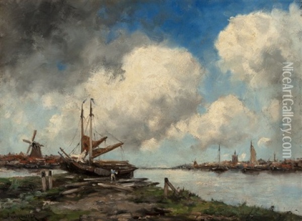 Dutch Harbor Oil Painting - Hermanus Willem Koekkoek