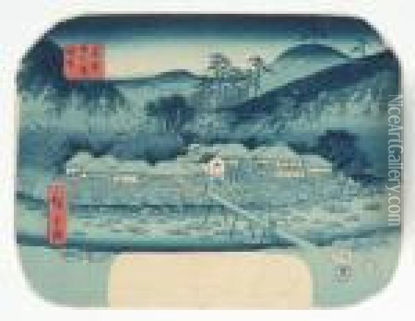 Hakone Tonosawa Yuba Oil Painting - Utagawa or Ando Hiroshige