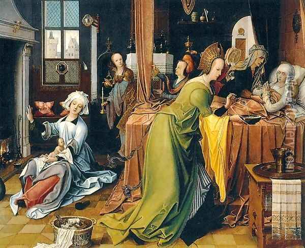 Birth of the Virgin Oil Painting - Jan de Beer