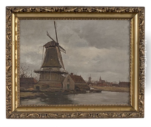 Windmill Scene Oil Painting - Gustav Wolff