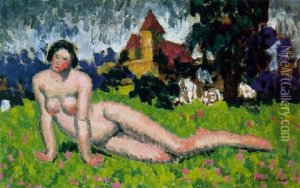 Nu Dans Un Pre A L'entree D'un Village Oil Painting -  Marcel-Lenoir (Jules Oury)