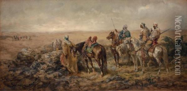Beduinen Nach Einer Karawane Ausspahend Oil Painting - Adolf Schreyer