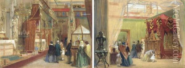Two Interiors Of The Great Exhibition Oil Painting - Louis Haghe