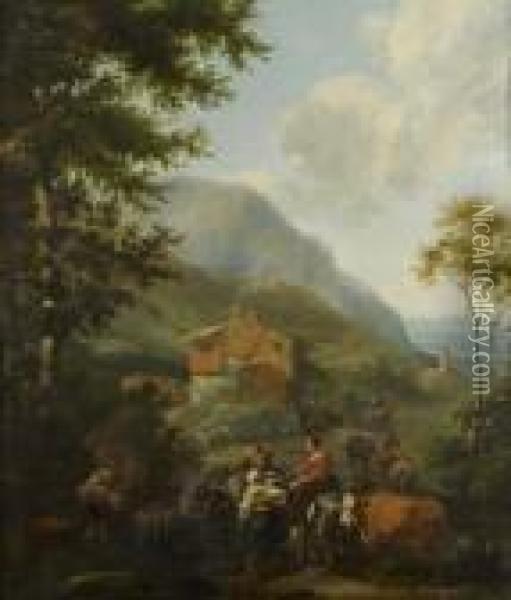 Bergers Dans Un Paysage De Montagne Oil Painting - Nicolaes Berchem
