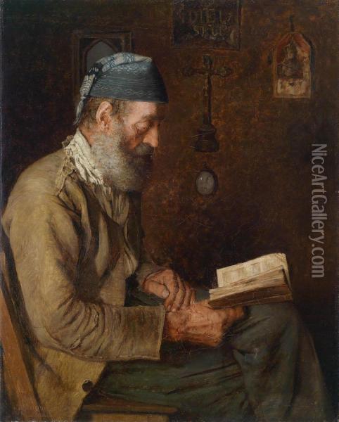 An Old Man Reading Oil Painting - Alfred Pierre Joseph Jeanmougin
