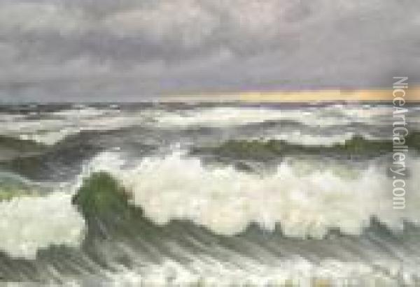 Waves Breaking On A Rainy Day, Skagen Oil Painting - Michael Ancher
