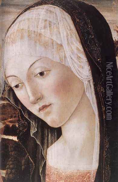 Madonna and Child with an Angel (detail) c. 1471 Oil Painting - Francesco Di Giorgio Martini