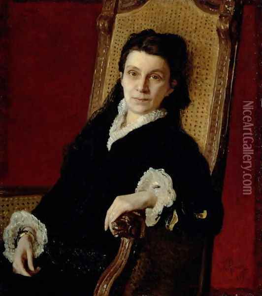 Portrait of Poliksena Stepanovna Stasova (1839-1918) wife of D.V. Stasov, 1879 Oil Painting - Ilya Efimovich Efimovich Repin