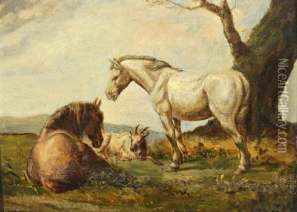 Cavalli E Una Capra In Un Paesaggio Oil Painting - Paulus Potter