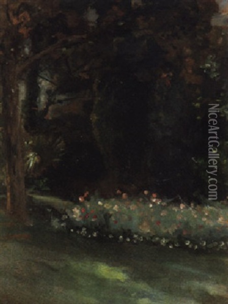 The Garden At Belfield House, Parson's Green Oil Painting - Theodore Casimir Roussel