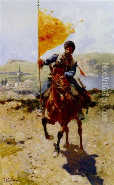 A Cossack Oil Painting - Franz Roubaud