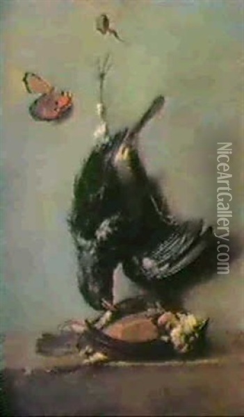 Nature Morte D'oiseaux Au Papillon Oil Painting - Jean-Baptiste Oudry