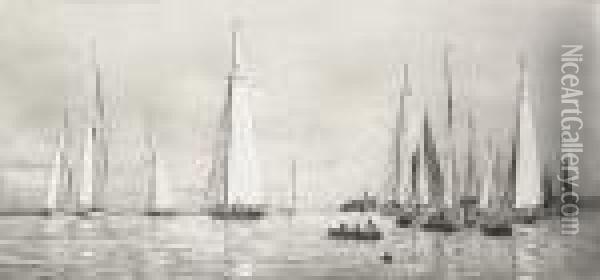 Yacht Racing At Cowes Oil Painting - William Lionel Wyllie