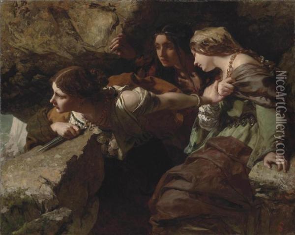Courage, Anxiety And Despair: Watching The Battle Oil Painting - James Sant