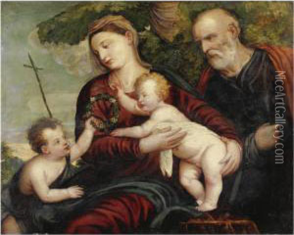 Sacra Famiglia Con San Giovannino Oil Painting - Polidoro Lanzani (see Polidoro Da Lanciano)
