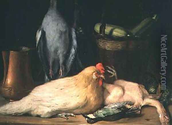 Still Life with Hen Oil Painting - Jose Lopez-Enguidanos