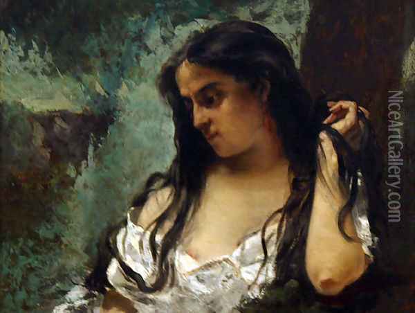 Gypsy in Reflection Oil Painting - Gustave Courbet