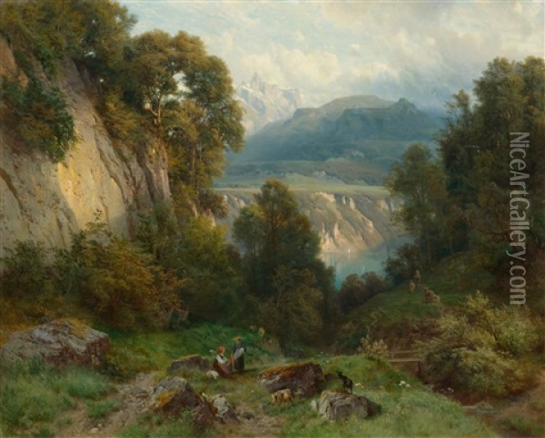 View Of Walensee And Murtschenstock Oil Painting - Johann Gottfried Steffan