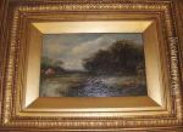 Figures In A River Landscape Oil Painting - Joseph Thors