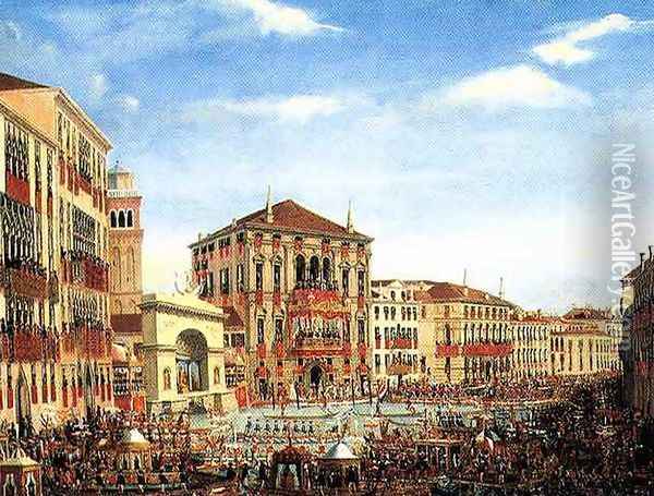 Napoleon I Presiding over a Regatta in Venice in 1807 Oil Painting - Giuseppe Borsato