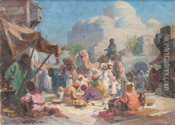 Marche A Sidi Mahrez, Tunis Oil Painting - Imre Gergely