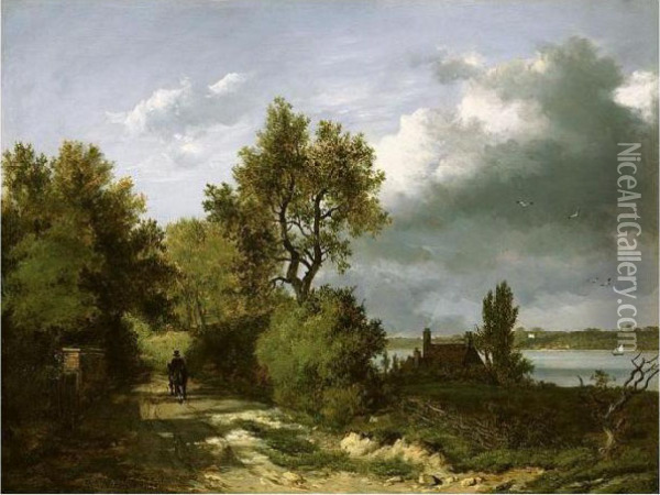 Wooded River Landscape With A Traveller Oil Painting - Patrick, Peter Nasmyth