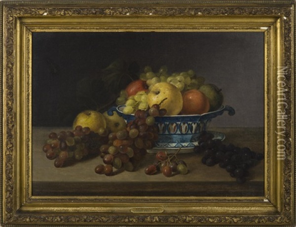 Still-life With Fruit In A Pierced Porcelain Basket Oil Painting - James Peale Sr.