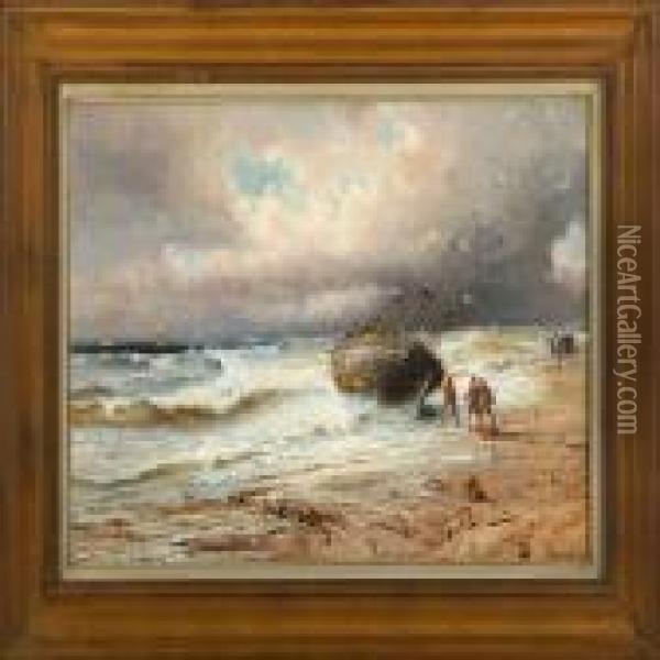 A Shipwreck By Thestormy Sea Oil Painting - Jules Achille-Noel