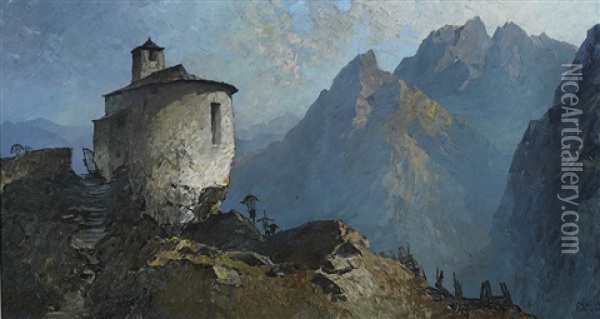 Kapelle Im Gebirge Oil Painting - Oskar Mulley