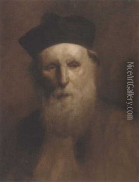 Portrait Of A Priest, In Traditional Hat And Robes Oil Painting - Eugene Carriere