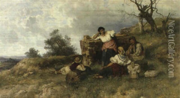 Zigeuner Bei Der Rast Oil Painting - Pal (Paul) Boehm