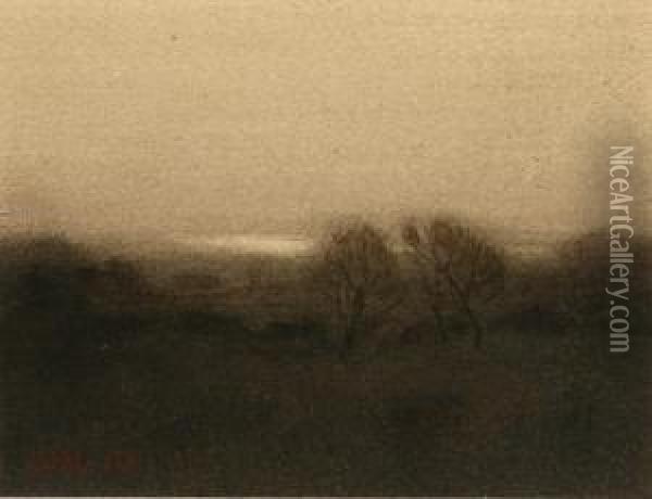 Evening Landscape
And 
October On Cornwallbrook
: Two Works Oil Painting - James Henry Moser