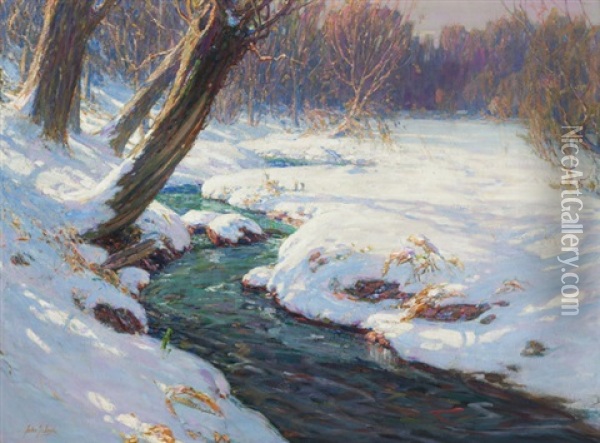 Frozen Snow Banks Flowing Oil Painting - John J. Inglis