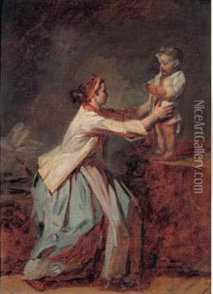 Une Jeune Mere Et Son Enfant Oil Painting - Etienne Aubry