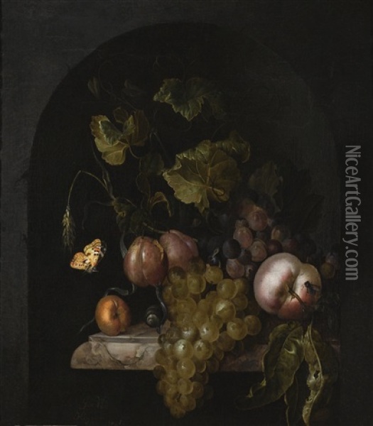Still Life With Grapes And Peaches Oil Painting - Willem Van Aelst