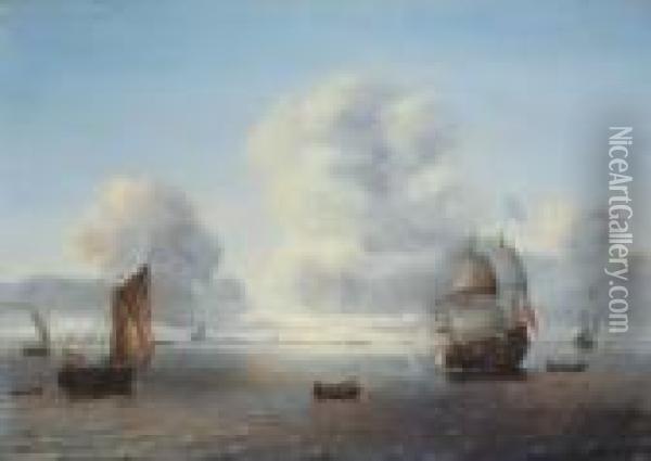 Hollandische Kriegsschiffe In Kustennahem Gewasser Oil Painting - Willem van Diest