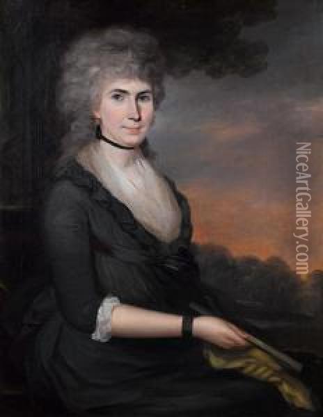 Portrait Of A Lady, Said To Be Anne Seymourdamer, Three-quarter-length, In A Grey Dress, Seated Before Alandscape Oil Painting - James Stewart