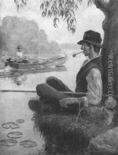 Fishing Oil Painting - William Harnden Foster