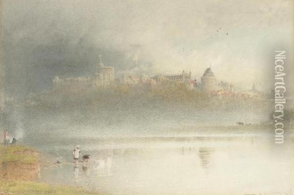 Windsor Castle From The Brocas, Berkshire Oil Painting - Albert Goodwin