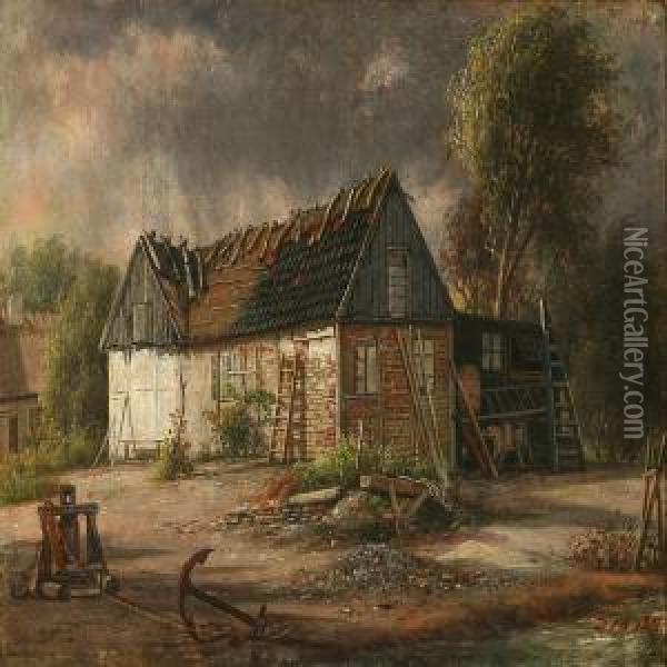 A Hovel In Stormy Weather Oil Painting - David Monies