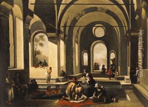 Bagni Termali Oil Painting - Michelangelo Cerquozzi