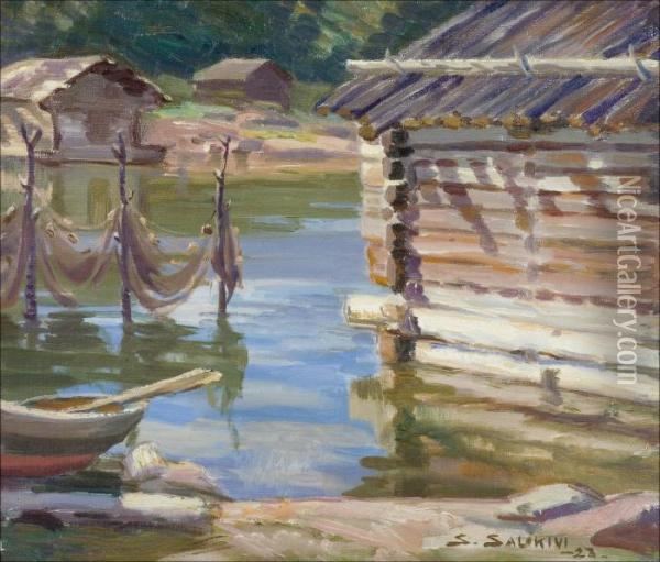 Kalastajan Ranta-aitta. Oil Painting - Santeri Salokivi