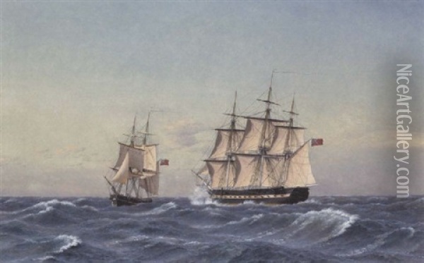 Marine Med To Sejlskibe Oil Painting - Christoffer Wilhelm Eckersberg