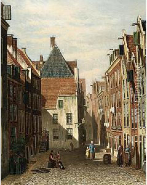 A Street Scene In A Dutch Town Oil Painting - Oene Romkes De Jongh